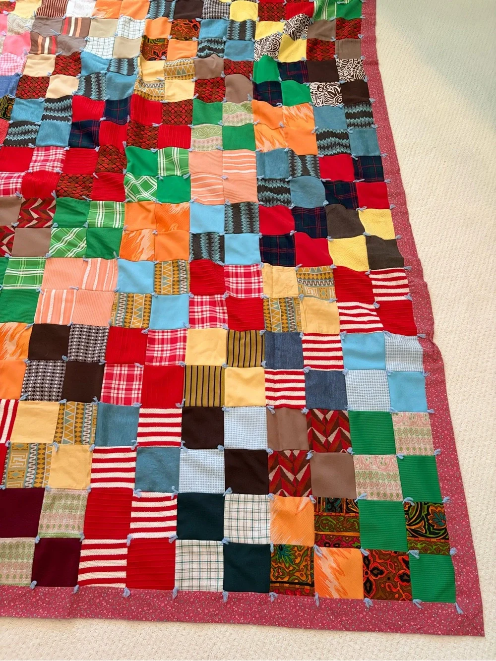 Handmade Patchwork Quilt - Multi Color Cozy Bedspread VINTAGE ANTIQUE
